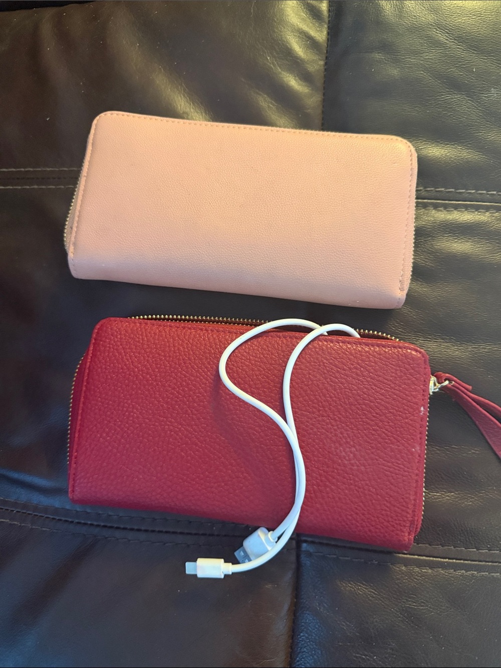 Women's Zip Wallets - Pink and Red Faux Leather